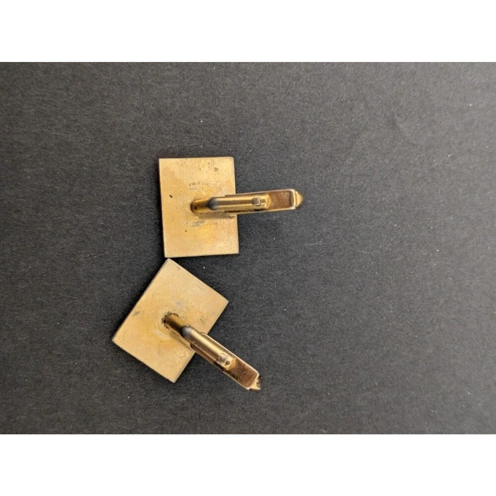 Vintage Swank Gold Tone Leather Cufflinks featuring alligator leather inset